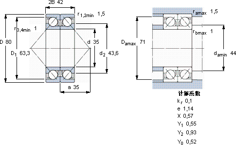 SKF2 x 7307 BECBY軸承圖紙