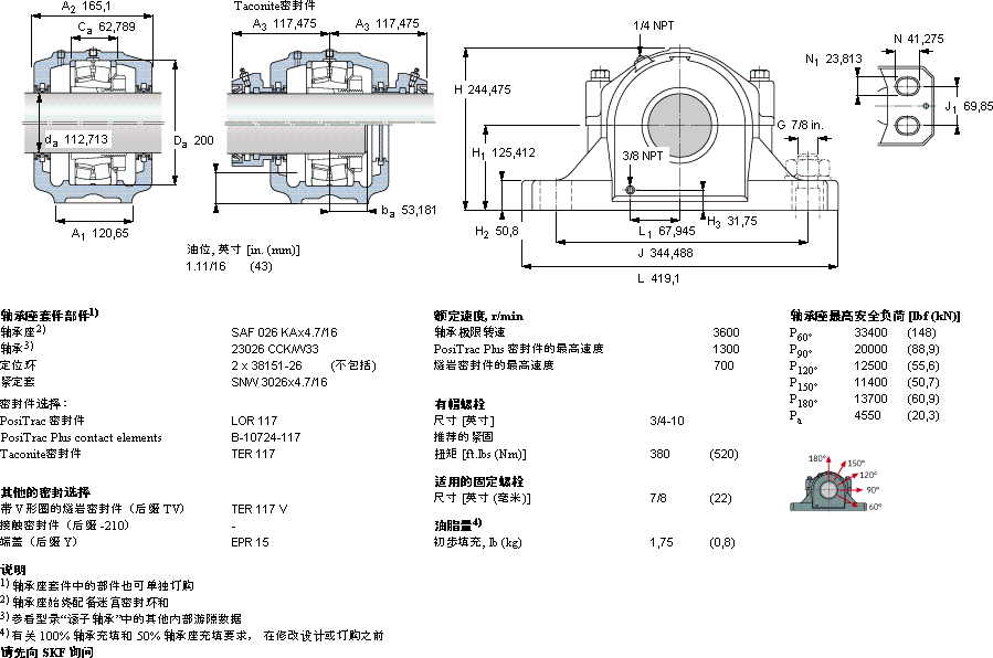 SKFSAF 23026 KAx4.7/16軸承圖紙