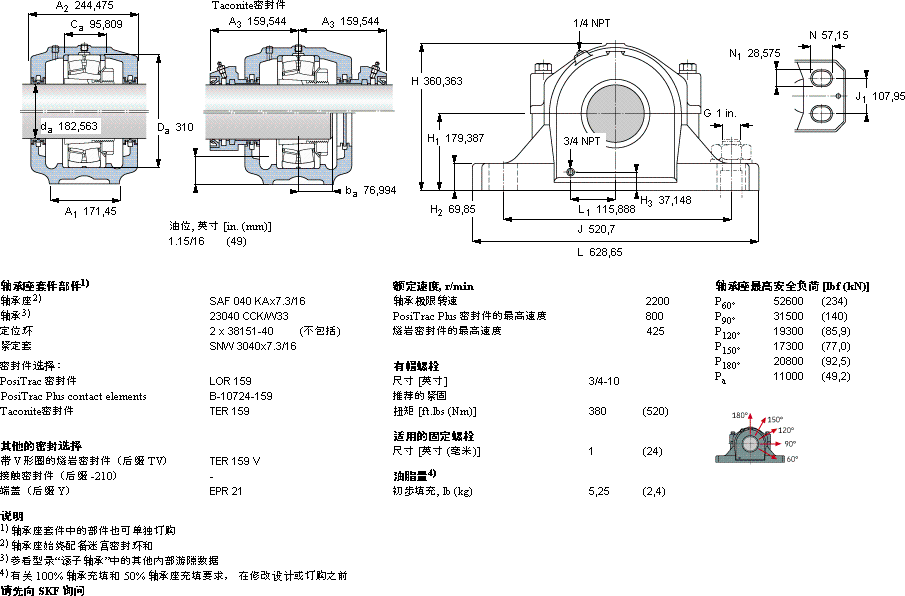 SKFSAF 23040 KAx7.3/16軸承圖紙