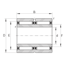 INA滾針軸承 NAO25X42X32-ZW-ASR1, 無擋邊，雙列