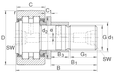 INA螺栓型滾輪 PWKRE40-2RS, 軸向引導(dǎo)，滿裝圓柱滾子，帶偏心擋圈，兩側(cè)唇密封