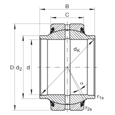 INA關(guān)節(jié)軸承 GE40-HO-2RS, 根據(jù) DIN ISO 12 240-1 標(biāo)準(zhǔn), 需維護(hù)，兩側(cè)唇密封