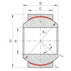 INA關節(jié)軸承 GE14-PW, 根據 DIN ISO 12 240-1 標準，尺寸系列 K，免維護