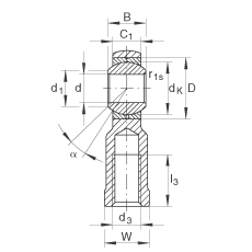 INA桿端軸承 GIKL25-PB, 根據(jù) DIN ISO 12 240-4 標準，帶左旋內(nèi)螺紋，需維護