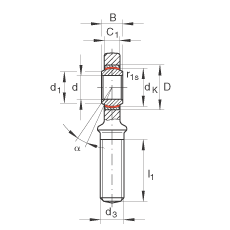 INA桿端軸承 GAR6-UK, 根據(jù) DIN ISO 12 240-4 標(biāo)準(zhǔn)，帶右旋外螺紋，需維護(hù)