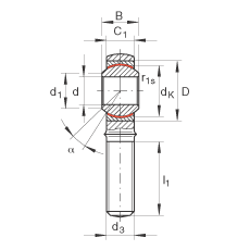 INA桿端軸承 GAKL20-PW, 根據(jù) DIN ISO 12 240-4 標(biāo)準(zhǔn)，帶左旋外螺紋，需維護(hù)