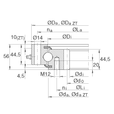 INA四點接觸球軸承 VSI200544-N, 標準系列 20， 內(nèi)部的齒輪齒，兩側(cè)唇密封