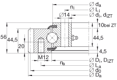INA四點接觸球軸承 VSA200944-N, 標(biāo)準(zhǔn)系列 20， 外部的齒輪齒，兩側(cè)唇密封