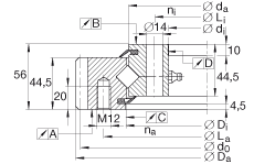 INA交叉滾子軸承 XSA140744-N, 標(biāo)準(zhǔn)系列 14， 外部的齒輪齒，兩側(cè)唇密封