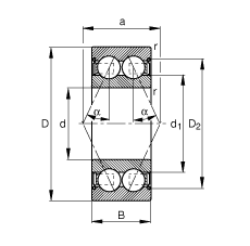 FAG角接觸球軸承 3002-B-2Z-TVH, 雙列，雙側(cè)間隙密封，接觸角 α = 25°