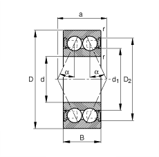 FAG角接觸球軸承 30/7-B-2RSR-TVH, 雙列，雙側(cè)唇密封，接觸角 α = 25°