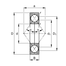 FAG四點(diǎn)接觸球軸承 QJ205-MPA, 根據(jù) DIN 628-4 標(biāo)準(zhǔn)的主要尺寸, 可分離, 剖分內(nèi)圈