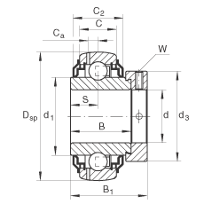 INA外球面球軸承 GE35-KRR-B-2C, 球面外圈，偏心鎖圈定位， 兩側(cè) R 型密封