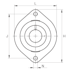 INA軸承座單元 FLCTEY25, 帶兩個螺栓孔的法蘭的軸承座單元，鑄鐵， 內(nèi)圈帶平頭螺釘， P 型密封，無再潤滑結(jié)構(gòu)