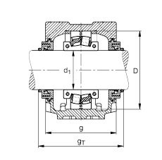 FAG直立式軸承座 SNV130-L + 222S.208 + TCV515X208, 根據(jù) DIN 736/DIN737 標準的主要尺寸，剖分的調(diào)心滾子軸承，Taconite 密封，脂和油潤滑