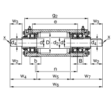 FAG直立式軸承座單元 VRE310-C, 非剖分，軸和作為浮動(dòng)軸承的一個(gè)圓柱滾子軸承 NU以及作為定位軸承的O型布置的兩個(gè)角接觸球軸承，脂潤滑，帶氈密封＋V型圈
