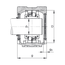 FAG直立式軸承座 SNV150-L + 222SM75-TVPA + DHV517, 根據(jù) DIN 736/DIN737 標(biāo)準(zhǔn)的主要尺寸，剖分的調(diào)心滾子軸承，V 型圈密封，脂和油潤(rùn)滑