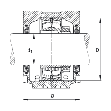 FAG直立式軸承座 SNV120-L + 21311-E1-K + H311X115 + FSV611X115, 根據(jù) DIN 736/DIN737 標(biāo)準(zhǔn)的主要尺寸，剖分，帶錐孔和緊定套的調(diào)心滾子軸承，毛氈密封，脂和油潤(rùn)滑