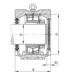 FAG直立式軸承座 SNV230-L + 22226-E1-K + H3126X407 + DH526X407, 根據(jù) DIN 736/DIN737 標(biāo)準(zhǔn)的主要尺寸，剖分，帶錐孔和緊定套的調(diào)心滾子軸承，雙唇密封，脂和油潤(rùn)滑