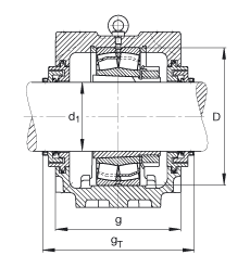 FAG直立式軸承座 SNV215-L + 22320-E1-K + H2320X308 + TCV620X308, 根據(jù) DIN 736/DIN737 標(biāo)準(zhǔn)的主要尺寸，剖分，帶錐孔和緊定套的調(diào)心滾子軸承，Taconite 密封，脂和油潤滑