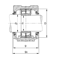 FAG直立式軸承座 SNV100-L + 22211-E1 + DHV211, 根據(jù) DIN 738/DIN739 標(biāo)準(zhǔn)的主要尺寸，剖分，帶圓柱孔和緊定套的調(diào)心滾子軸承，V 型圈密封，脂和油潤滑