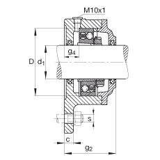 FAG法蘭式軸承座 F505-WB-L + 2205-K-TVH-C3, 三角的，用于帶錐孔和緊定套的軸承，氈密封，脂潤滑