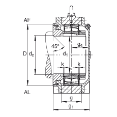 FAG直立式軸承座 BND3126-H-C-Y-AL-S, 非剖分，用于帶錐孔和緊定套的軸承，軸上帶法蘭，迷宮密封，脂潤滑